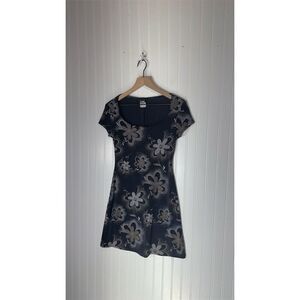 Y2K Knapp Studio Floral Mini Dress S Navy Cap Sleeve Made in USA Retro Grunge